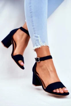 Buty damskie Vinceza Sandały Na Obcasie*Zamszowe Sandały Na Słupku Vinceza 20-17058 Granatowe