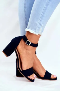 Buty damskie Vinceza Sandały Na Obcasie*Zamszowe Sandały Na Słupku Vinceza 20-17058 Granatowe