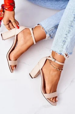 Damskie Boto Zamszowe Sandały Na Słupku Beżowe Florence