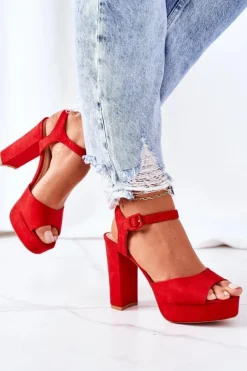 Boto Sandały Na Obcasie*Zamszowe Sandały Na Słupku Czerwone Camilia