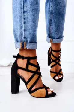 Hot Boto Zamszowe Sandały Na Słupku Camel Emolly