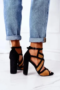 Hot Boto Zamszowe Sandały Na Słupku Camel Emolly