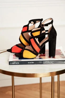 Boto Sandały Na Obcasie*Zamszowe Sandały Na Słupku Czarno-Pomarańczowe Emolly