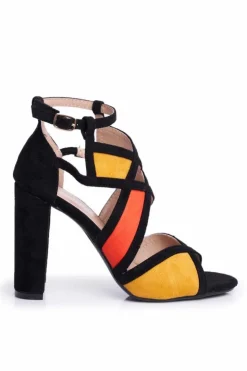 Boto Sandały Na Obcasie*Zamszowe Sandały Na Słupku Czarno-Pomarańczowe Emolly