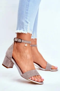 Sale Buty Sergio Leone Zamszowe Sandały Na Słupku Sergio Leone SK839 Szaro-Srebrne