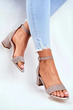 Sale Buty Sergio Leone Zamszowe Sandały Na Słupku Sergio Leone SK839 Szaro-Srebrne