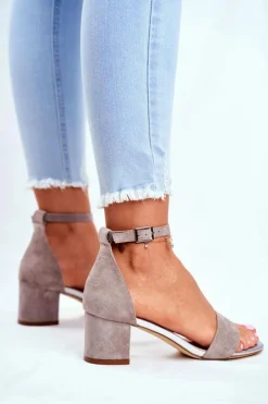 Sale Buty Sergio Leone Zamszowe Sandały Na Słupku Sergio Leone SK839 Szaro-Srebrne