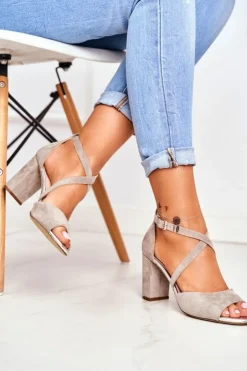 Damskie Buty Sergio Leone Zamszowe Sandały Na Słupku Sergio Leone SK865 Szare