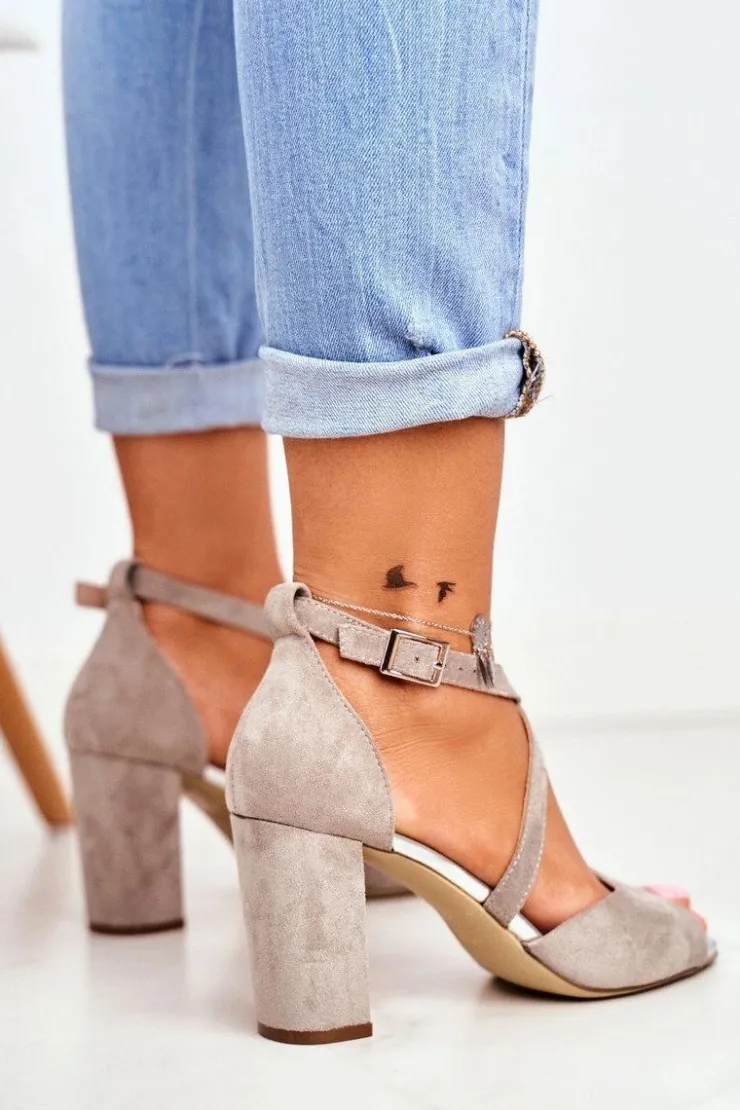 Damskie Buty Sergio Leone Zamszowe Sandały Na Słupku Sergio Leone SK865 Szare