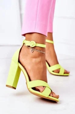 Boto Sandały Na Obcasie*Zamszowe Sandały Na Słupku Neonowe Żółte Destino
