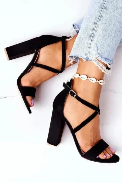 Discount Boto Zamszowe Sandały Na Słupku Czarne Dance With Me