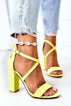 Online Boto Zamszowe Sandały Na Słupku Neonowe Żółte Dance With Me