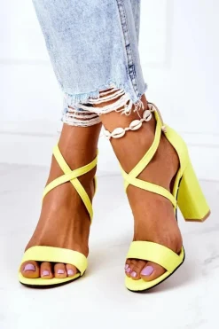 Online Boto Zamszowe Sandały Na Słupku Neonowe Żółte Dance With Me