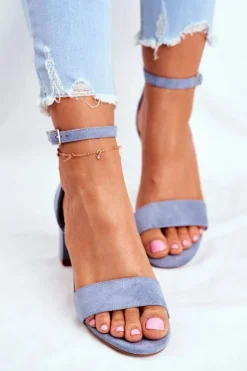 Damskie Buty Sergio Leone Zamszowe Sandały Na Słupku Sergio Leone SK839 Jasnoniebieskie