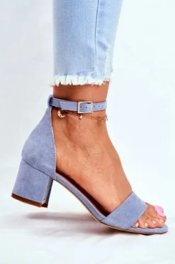 Damskie Buty Sergio Leone Zamszowe Sandały Na Słupku Sergio Leone SK839 Jasnoniebieskie