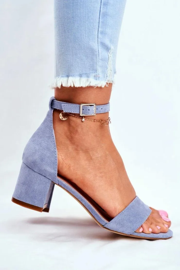 Damskie Buty Sergio Leone Zamszowe Sandały Na Słupku Sergio Leone SK839 Jasnoniebieskie