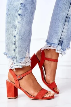 Sale Boto Zamszowe Sandały Na Słupku Pomarańczowe Vanessa