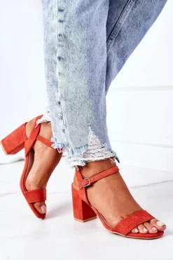 Sale Boto Zamszowe Sandały Na Słupku Pomarańczowe Vanessa