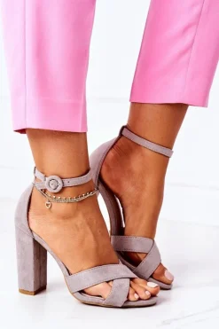 Outlet Boto Zamszowe Sandały Na Słupku Szare Destino