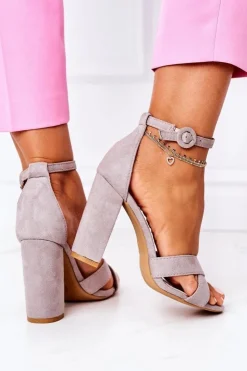 Outlet Boto Zamszowe Sandały Na Słupku Szare Destino