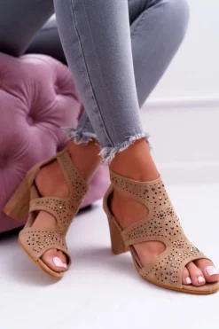 Damskie Boto Zamszowe Sandały Na Słupku Lu Boo Beżowe