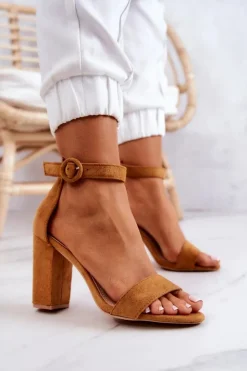 Damskie Boto Zamszowe Sandały Na Słupku Camel Hattie