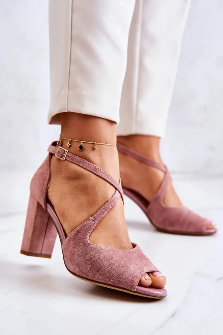 Buty Sergio Leone Sandały Na Obcasie*Zamszowe Sandały Na Słupku Różowe Lorita