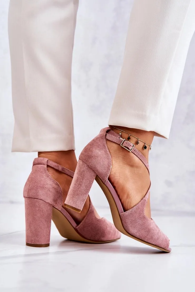 Buty Sergio Leone Sandały Na Obcasie*Zamszowe Sandały Na Słupku Różowe Lorita