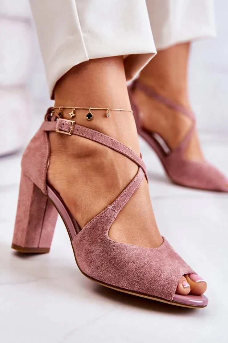 Buty Sergio Leone Sandały Na Obcasie*Zamszowe Sandały Na Słupku Różowe Lorita