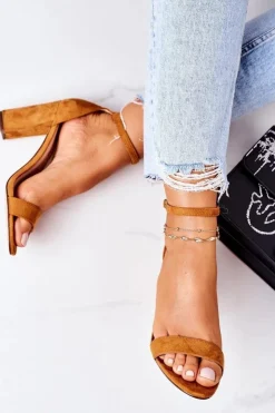 Clearance Boto Zamszowe Sandały Na Słupku Camel Florence