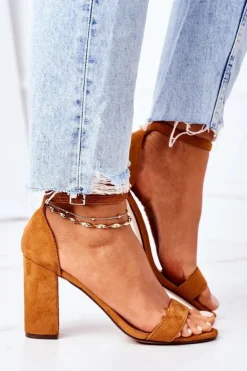 Clearance Boto Zamszowe Sandały Na Słupku Camel Florence