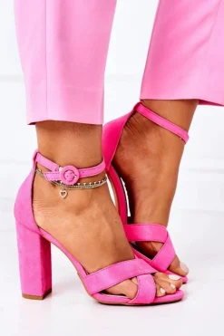 Damskie Boto Zamszowe Sandały Na Słupku Neonowa Fuksja Destino