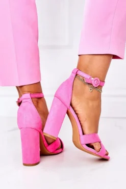 Damskie Boto Zamszowe Sandały Na Słupku Neonowa Fuksja Destino