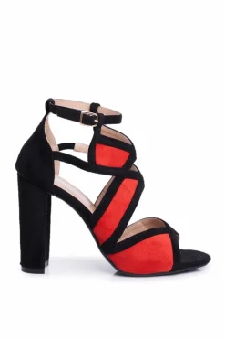 Damskie Boto Zamszowe Sandały Na Słupku Czarno-Czerwone Emolly