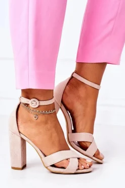 Boto Sandały Na Obcasie*Zamszowe Sandały Na Słupku Beżowe Destino