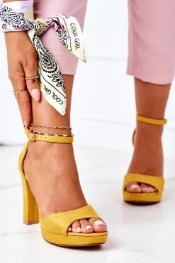 Damskie Boto Zamszowe Sandały Na Słupku Żółte Sarah