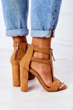 Sale Boto Zamszowe Sandały Na Słupku Camel Folly