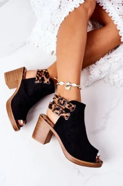 Clearance Boto Zamszowe Sandały Na Słupku Lu Boo Czarne Leopard