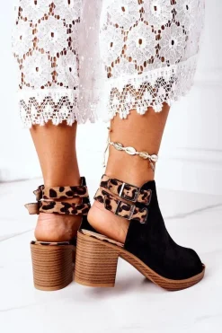 Clearance Boto Zamszowe Sandały Na Słupku Lu Boo Czarne Leopard