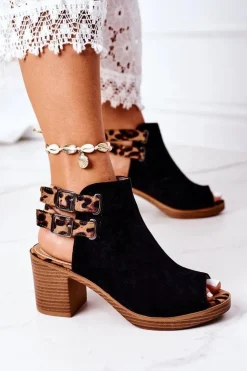 Clearance Boto Zamszowe Sandały Na Słupku Lu Boo Czarne Leopard