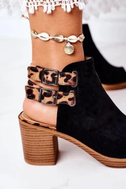 Clearance Boto Zamszowe Sandały Na Słupku Lu Boo Czarne Leopard