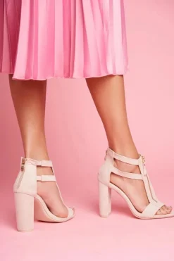 Damskie Boto Zamszowe Sandały Na Słupku Beżowe Folly