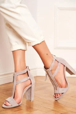 Outlet Boto Zamszowe Sandały Na Słupku Szare Folly