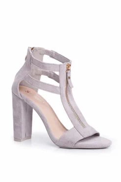 Outlet Boto Zamszowe Sandały Na Słupku Szare Folly