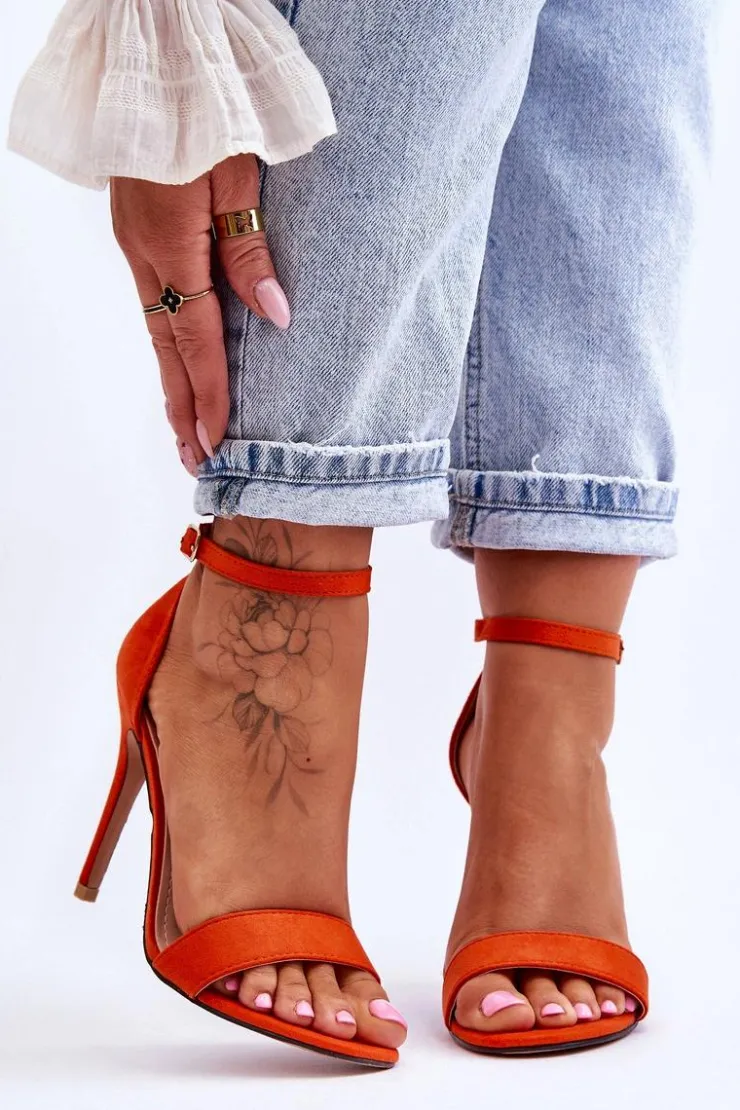 Damskie Boto Zamszowe Sandały Na Szpilce Pomarańczowe Liberty