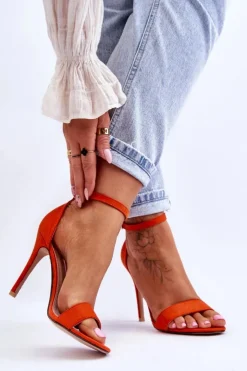 Damskie Boto Zamszowe Sandały Na Szpilce Pomarańczowe Liberty