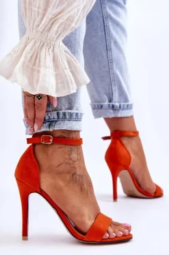 Damskie Boto Zamszowe Sandały Na Szpilce Pomarańczowe Liberty