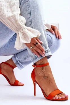 Damskie Boto Zamszowe Sandały Na Szpilce Pomarańczowe Liberty