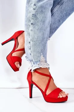 Best Boto Zamszowe Sandały Na Szpilce Czerwone Lizzy