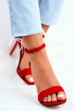 Boto Sandały Na Obcasie*Zamszowe Sandały Na Szpilce Czerwone Liberty